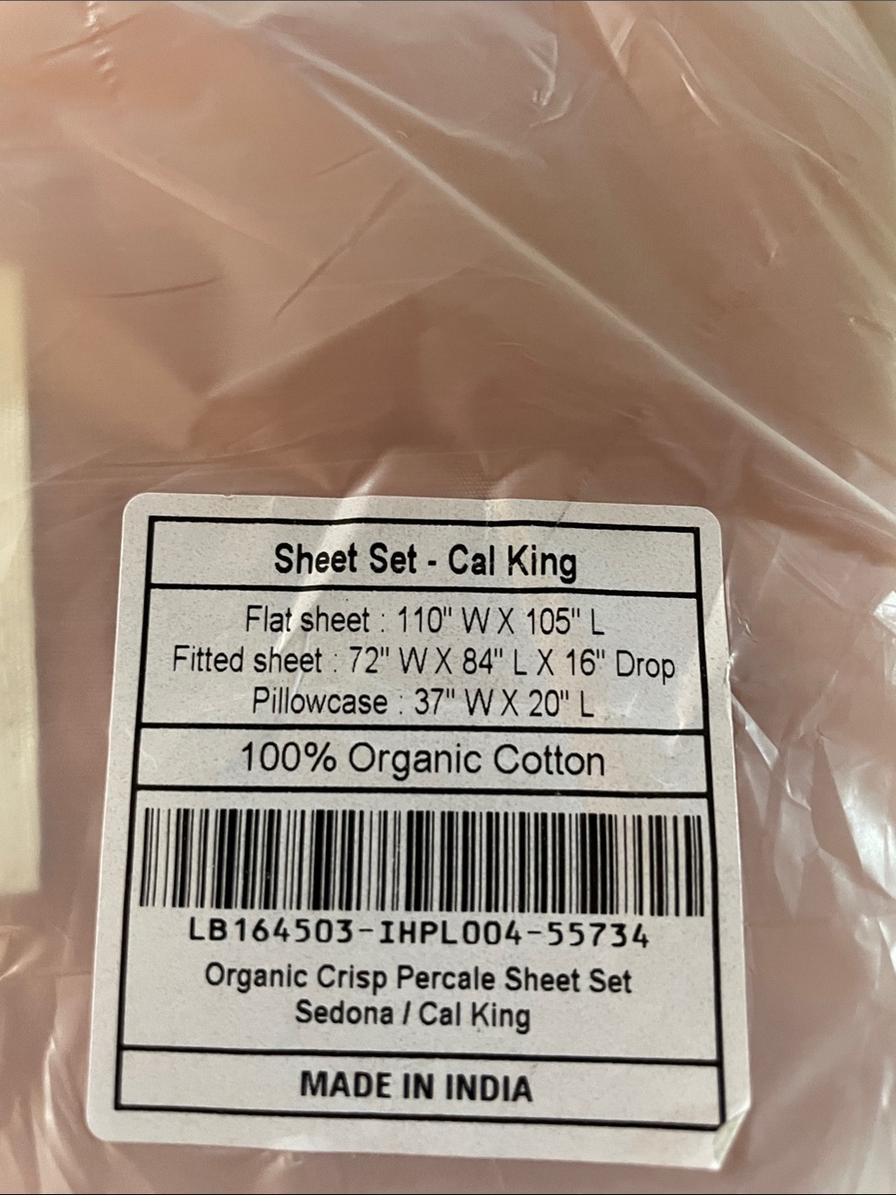 Organic Crisp Percale Sheet Set - Sedona (Cal King)